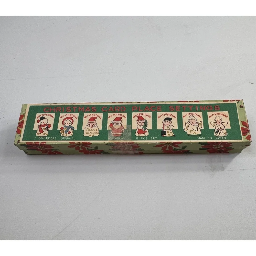 Vintage Set 6 Commodore Japan Ceramic Christmas Card Place Settings Box #3010